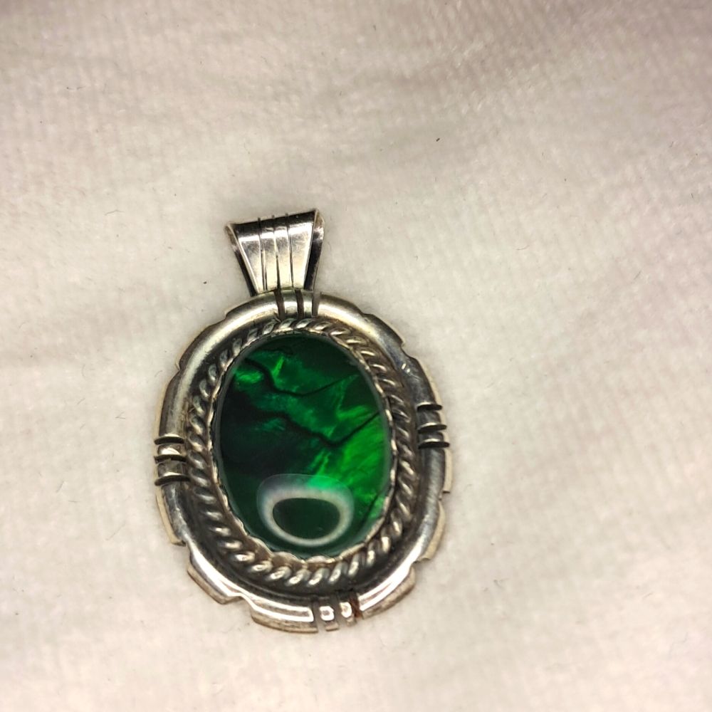Navajo .925 Sterling & Malachite Pendant. Signed & Stamped